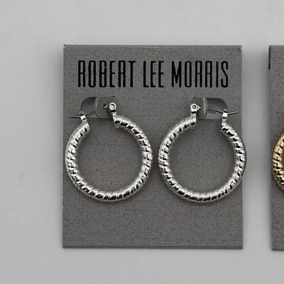 Robert Lee Morris Hoop Earrings Set of 2 Pairs Silver Gold Tone Textured NEW - Picture 3 of 9